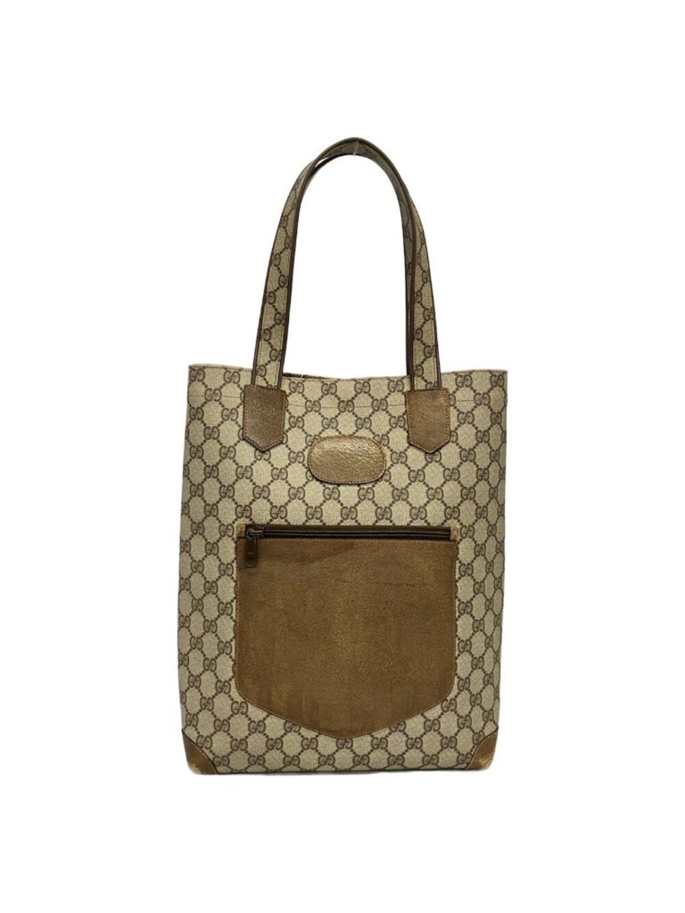 Gucci Tote Bag GG Plus Supreme Dark Brown Beige Leather